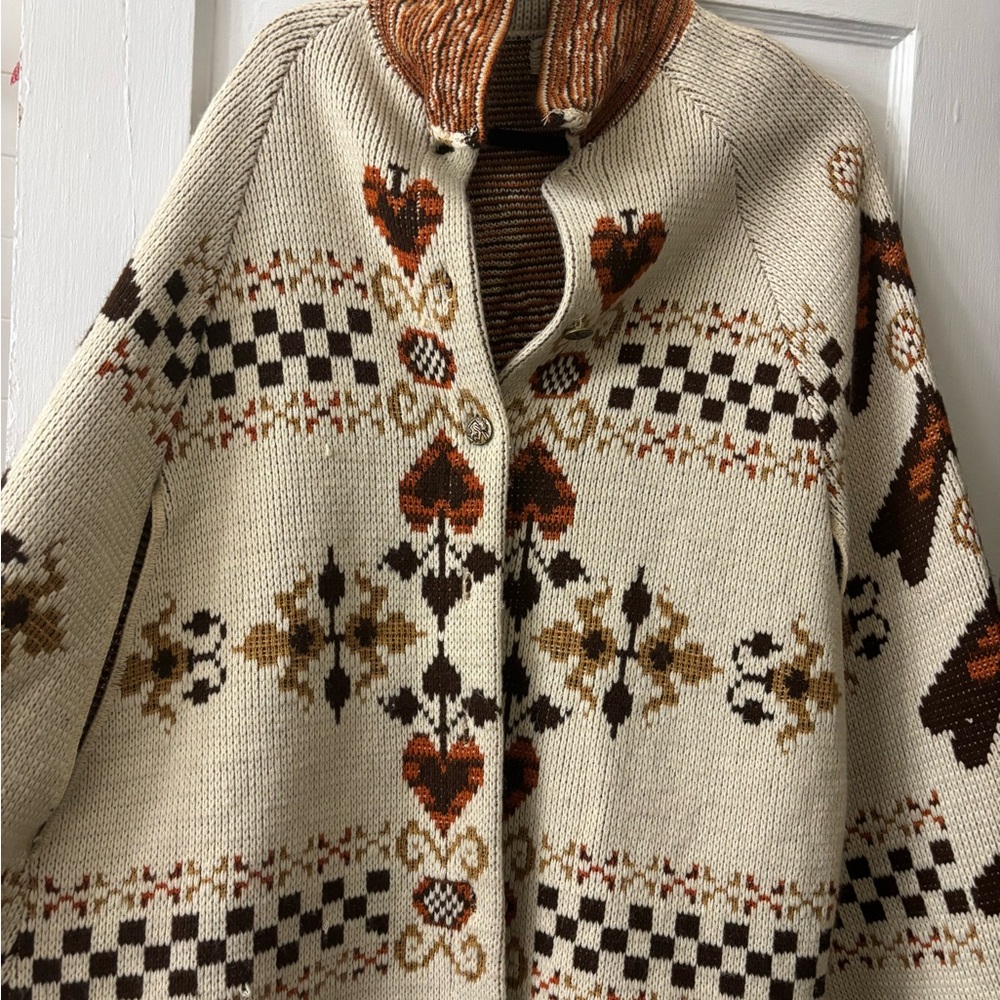 Cream and Brown Patterned Cardigan